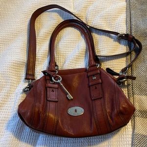 Red leather fossil purse
